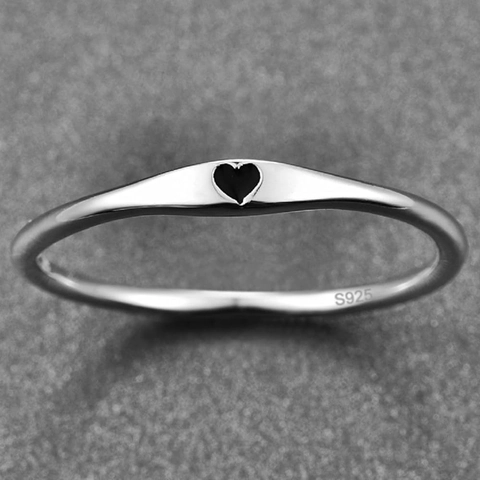 Anillo de Corazón de Plata de Ley S925 Minimalista Esmalte Forma de Corazón Banda Delgada Anillo para Mujer Joyería de Moda Accesorio