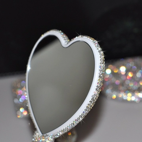 Rhinestone Handheld Makeup Mirror And Hairbrush Heart Round Square Portable Bling Crystal Sparkly Vanity Beauty Tools