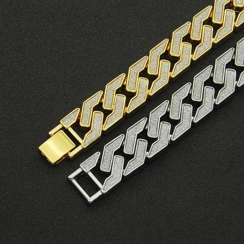 Hip Hop Cubaanse Schakelketting Ketting Armband Frosted Glitter Zinklegering Cool Street Biker Sieraden Voor Mannen
