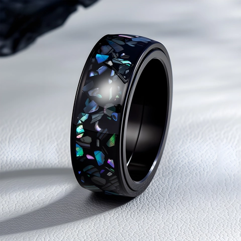 Anello Spinner In Acciaio Inossidabile 304 Con Intarsio Di Conchiglia Di Abalone Fascia Rotante Anti Ansia Per Uomini