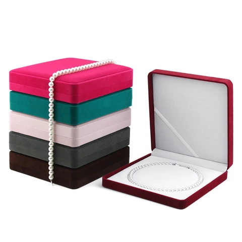 Velvet Paper Jewelry Packaging Box Square Necklace Storage Gift Case With Ribbon Bow Knot Bag For Wedding Anniversary