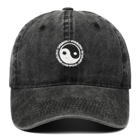 Cappello Da Baseball Ricamo Tai Chi Yin Yang Cotone Lavato Retro Regolabile Casual Berretto Sole