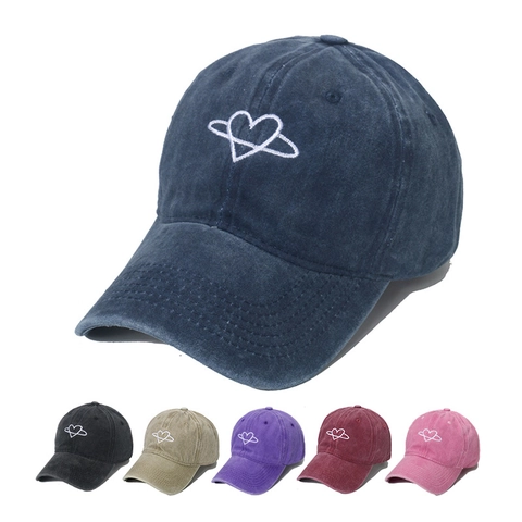Washed Cotton Baseball Cap Heart Planet Embroidery Distressed Adjustable Retro Streetwear Dad Hat Unisex