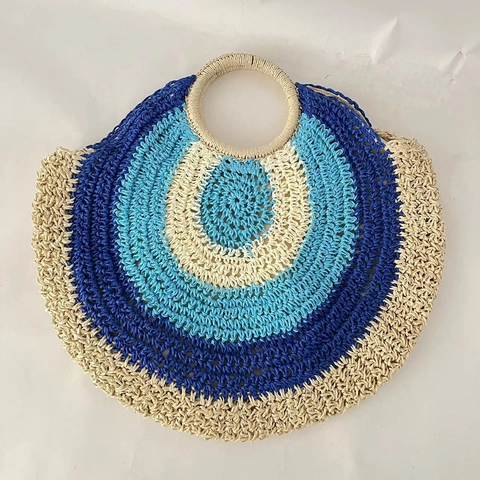 Borsa Intrecciata Rotonda Paglia Corda Carta Borsa Mano Tracolla Estate Spiaggia Vacanza Stile Boho Manico Cerchio Moda Donna