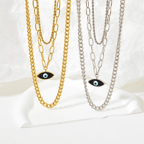 Evil Eye Mehrlagige Halskette Edelstahl 14K Vergoldet Gliederkette Büroklammer Kette Damen Schmuck Boho Stil