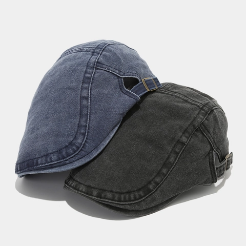 Retro Washed Cotton Newsboy Cap Adjustable Metal Buckle Brooklyn Letter Patch Distressed Flat Cap Men Women Streetwear