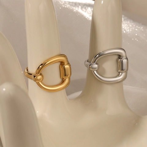 Horseshoe Buckle Open Ring Stainless Steel PVD Gold Plated Adjustable Geometric Minimalist Trendy Jewelry For Women