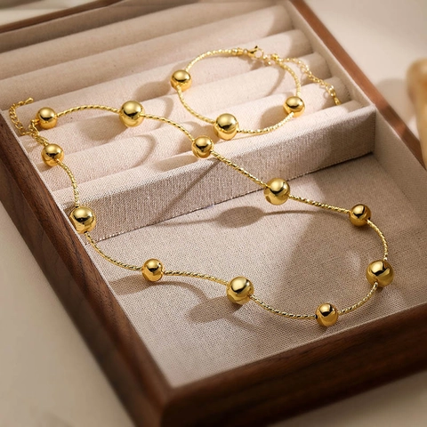 Gioielli in Rame Retrò Placcati Oro con Perline Tonde per Donna Collana e Bracciale Regolabili Gioielli alla Moda Minimalisti