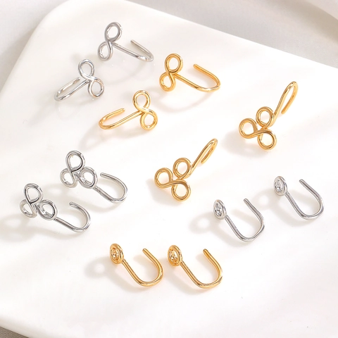 Boucles d'oreilles Clips en Cuivre Géométriques Minimalistes Femmes Symbole Infini Triple Anneau Or Argent Bijoux