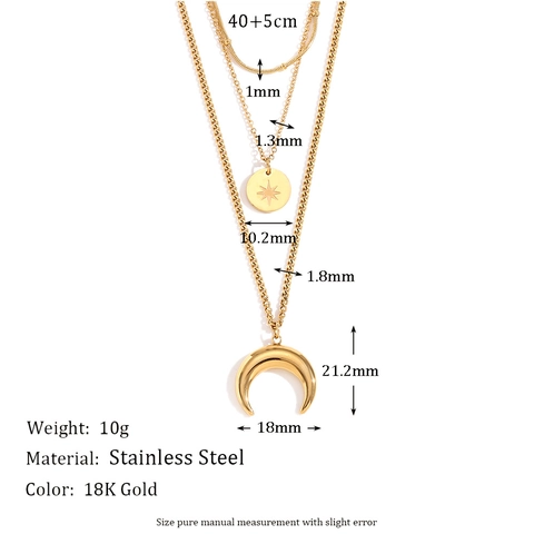 Collana Multistrato Luna E Stella Acciaio Inossidabile Placcato Oro 18K Pendente Ottogramma Gioielli Eleganti Per Donna