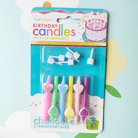 Heart Shaped Birthday Candles Colorful Flower Wax Cake Toppers With Holders For Party Decoration