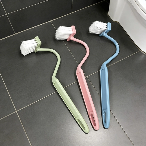 Brosse De Toilette En Forme De V À Long Manche Incurvé En Plastique Pour Le Nettoyage Des Coins De Salle De Bain