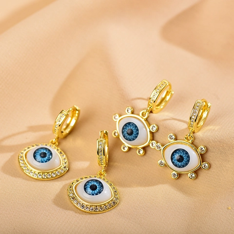 Evil Eye Creolen Edelstahl Mit Funkelnden Zirkonia Blaues Augenanhänger Trendiger Modeschmuck Für Damen