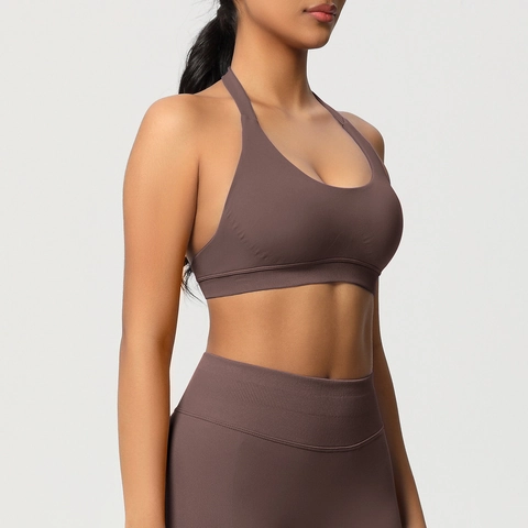 Dames Naadloze Halter Sport BH En High Waist Leggings Geribbelde Yoga Sportkleding