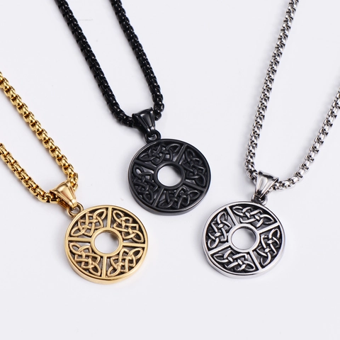 Collar Con Colgante De Nudo Celta Acero Inoxidable 304 Redondo Hueco Geométrico Joyería Vintage Vikinga Para Hombre Mujer