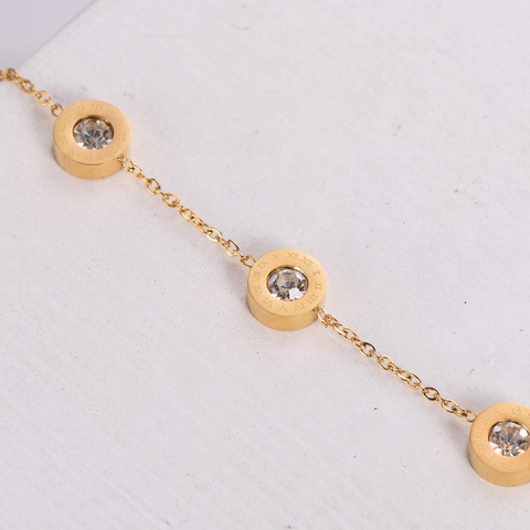 Minimalistische Armband Romeinse Cijfers Ronde Hanger 18K Verguld Roestvrij Staal Met Strass Dames Elegante Sieraden