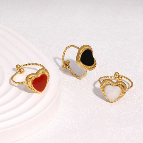 Heart Shaped Adjustable Ring Stainless Steel 18K Gold Plated Vintage Fashion Jewelry For Women