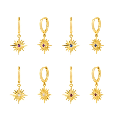 Boucles D'oreilles Créoles Étoile Octogonale Avec Tige En Argent Sterling 925 Cuivre Zircon Pour Femmes Style Minimaliste