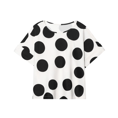 Polka Dot Short Sleeve Top And High Waist Wide Leg Pants Polyester Printed Casual Streetwear Women