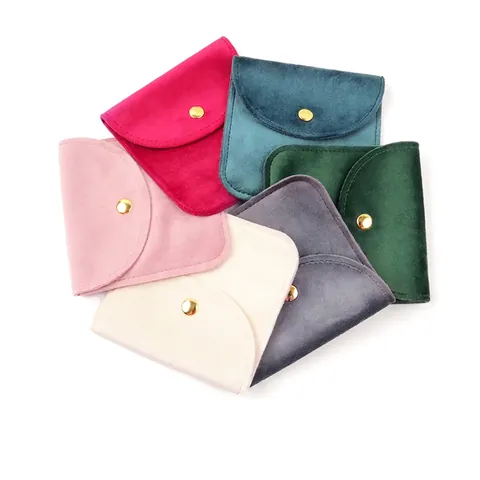 Premium Velvet Jewelry Packaging Bag With Metal Snap Button Soft Jewelry Storage Pouch For Ring Necklace Earring Gift Wrapping