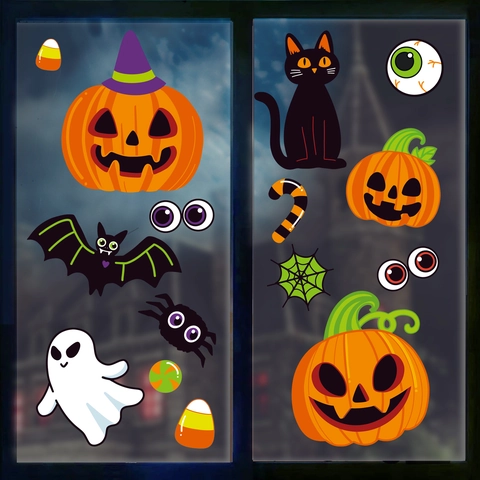 Adesivi Finestra Halloween Vinile Elettrostatico Zucca Fantasma Pipistrello Decorazione Parete Casa