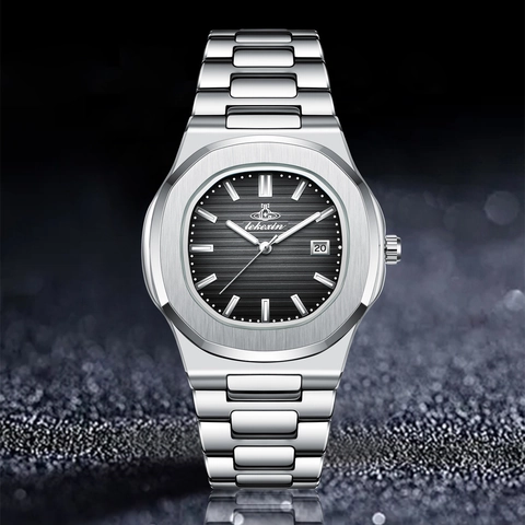 Men's Business Quartz Watch Ultra-Thin Stainless Steel Waterproof Luminous Date Octagonal Bezel Wristwatch