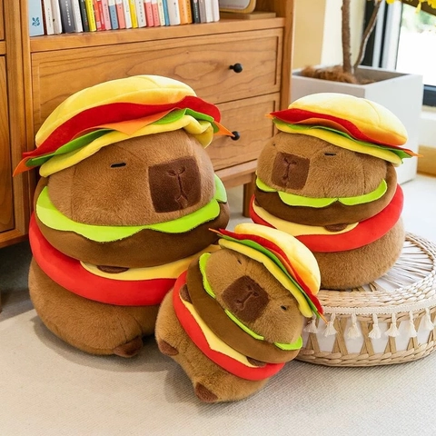 Peluche Capybara Costume De Hamburger Animal En Peluche Douce Chapeau Burger Kawaii Nouveauté Cadeau Enfants