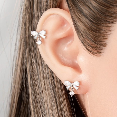 Bowknot Zirconia Oorkraakbeen Stud Titanium Staal Schroefrug Helix Piercing Elegante Kleine Sieraden
