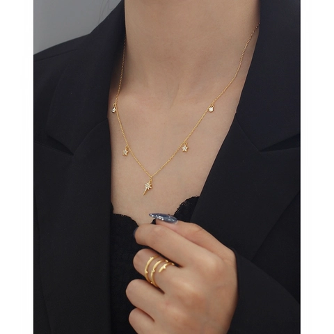 Collar Con Colgante De Estrella Plata De Ley 925 Con Circón Octograma Cadena De Clavícula Estilo De Lujo Ins Joyería Para Mujeres