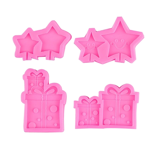 Stampi In Silicone Per Cottura Scatola Regalo Con Fiocco E Forme Di Stelle Con Sorriso Per Decorazione Torte Fondente E Cioccolato