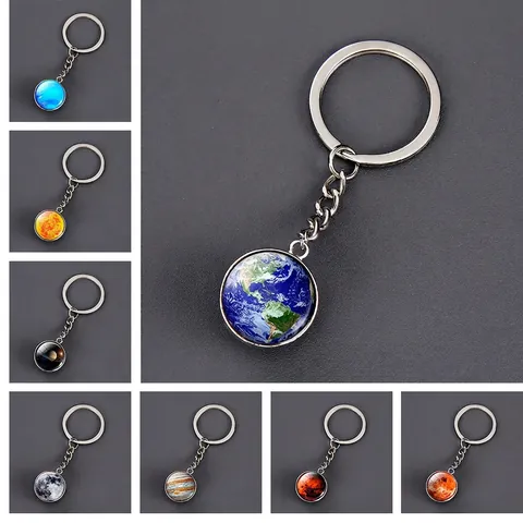 Solar System Planet Nebula Keychain Glow In The Dark Glass Cabochon Alloy Keyring Astronomical Space Galaxy Gift