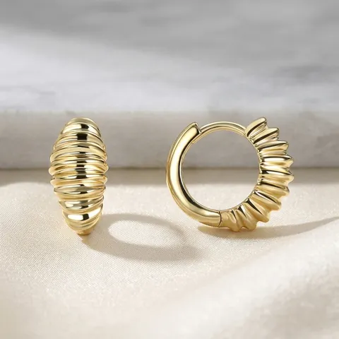 Orecchini a Cerchio Croissant Geometrici Vintage per Donna Placcati in Oro 18K Orecchini in Rame a Costine Testurizzati Accessori Moda Gioielli