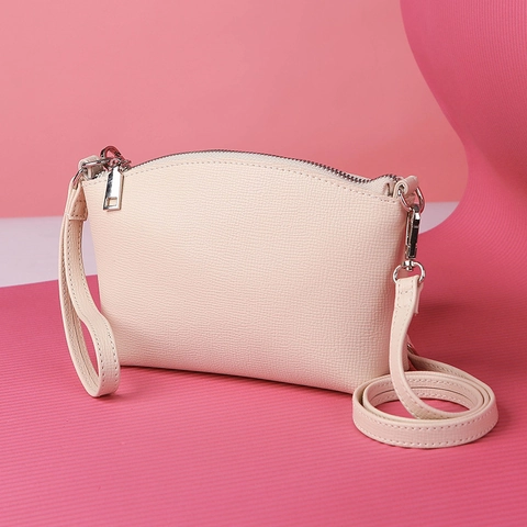 Women Shoulder Bag PU Leather Litchi Texture Crossbody Purse Clutch Zipper Closure Silver Hardware Minimalist Urban Fashion