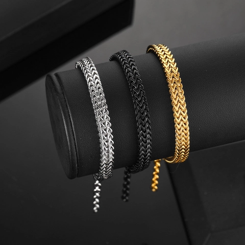 Stainless Steel Cuban Link Bracelet Woven Chain Punk Hip Hop Jewelry For Men Women Vintage Adjustable Curb Chain