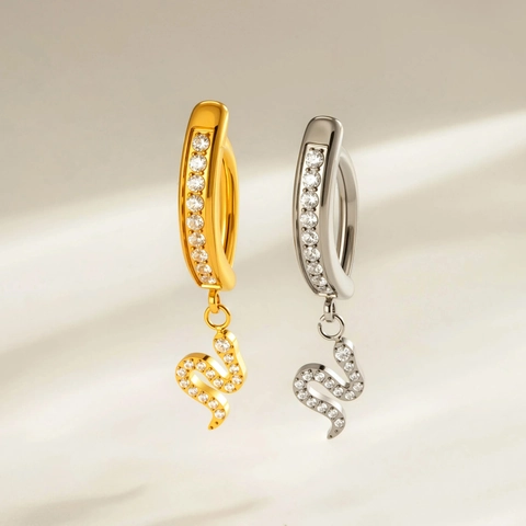 G23 Titanium Snake Pendant Belly Button Ring Zircon Inlaid Curved Barbell Navel Piercing Jewelry Trendy Sexy Women
