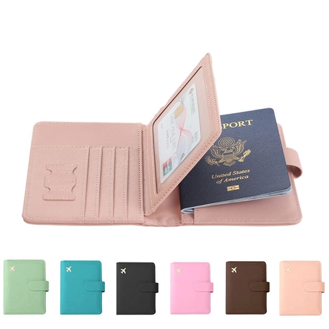 RFID Passport Holder PU Leather Travel Wallet With SIM Card Slots ID Window Plane Logo For Men And Women