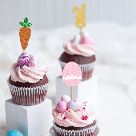 Decorazioni Per Torte Di Pasqua Forme Coniglio Carota Uovo Carta Luccicante Legno Per Festa Di Vacanza Cupcake Dolce