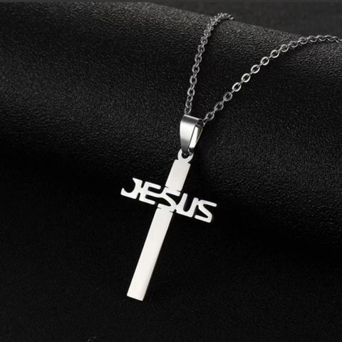 Collana Con Pendente a Croce di Gesù in Acciaio Inossidabile Catena Clavicola Uomo Donna Oro Argento Placcato Gioielli Religiosi
