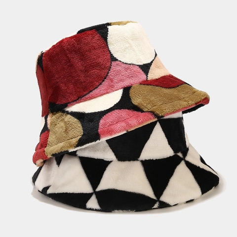 Cappello Alla Pescatora In Peluche Invernale Da Donna Ecopelliccia Caldo Morbido Esterno Motivo Geometrico Pois
