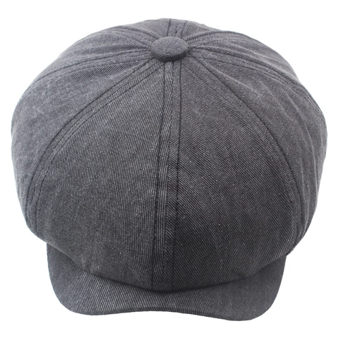 Retro Newsboy Cap Washed Cotton Denim Breathable Adjustable Sun Protection British Style Flat Hat For Men