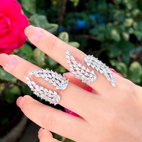 Anillo Abierto Alas De Ángel Ajustable Cobre Chapado En Oro Marquesa AAA Zircón Joyería Para Mujeres Elegante Brillante