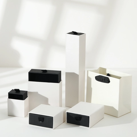 Minimalist Black White Jewelry Packaging Box Drawer Lid Style Jewelry Box With Sponge For Necklace Ring Earring Gift Case