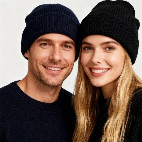 Double Layer Warm Wool Knit Beanie Hat For Men Women Winter Outdoor Striped Ribbed Cuff Beanie Hat
