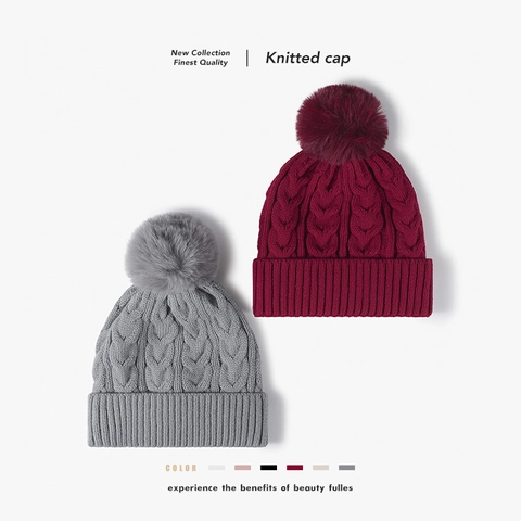 Gorro De Invierno Para Mujer De Punto Forro Polar Con Pompon Trenzado Acrilico Calido Moda Suave Color Solido