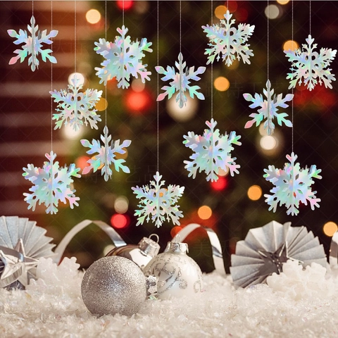 Iridescent 3D Snowflake Hanging Ornaments Laser Paper Folding Snowflakes For Christmas Winter Wonderland Theme Party Decor