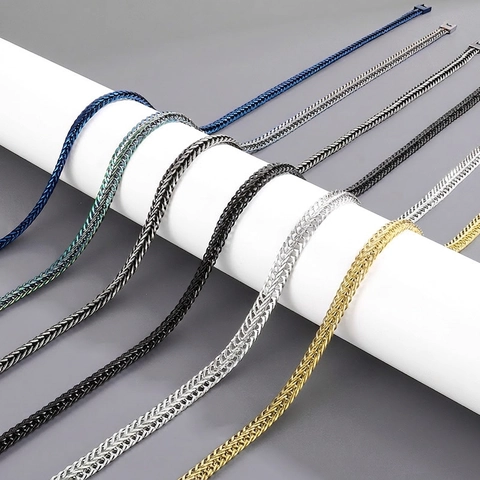 Collana A Catena Coda Di Volpe Da Uomo Acciaio Al Titanio Intrecciato Pesante Maglia Grano Gioielli