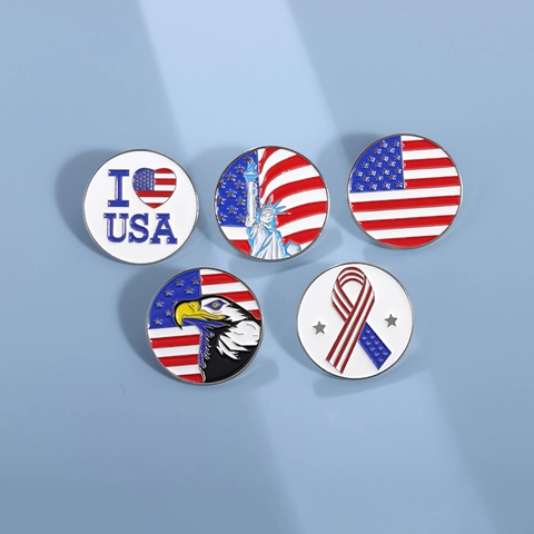 Patriotic Enamel Lapel Pin Brooch Zinc Alloy US Flag Statue Of Liberty Eagle Souvenir Accessory For Clothes Backpacks