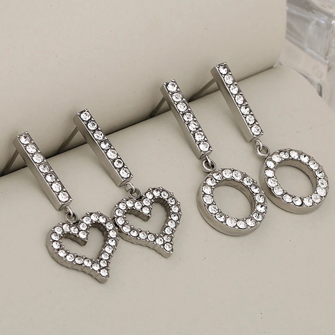 Orecchini Pendenti In Acciaio Inossidabile Cuore Cerchio Con Strass Pavé Gioielli Di Lusso Per Donna