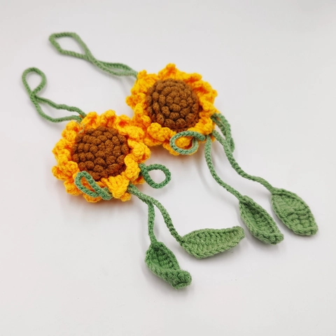 Colgante De Girasol Tejido A Mano Abalorio De Flor De Ganchillo De Doble Capa Para Bolso Decoración Espejo Retrovisor