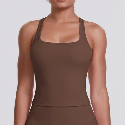 Women Sports Tank Top Yoga Racerback Square Neck Breathable Quick Dry Brushed Nylon Spandex Athletic Gym Workout Slim Fit
